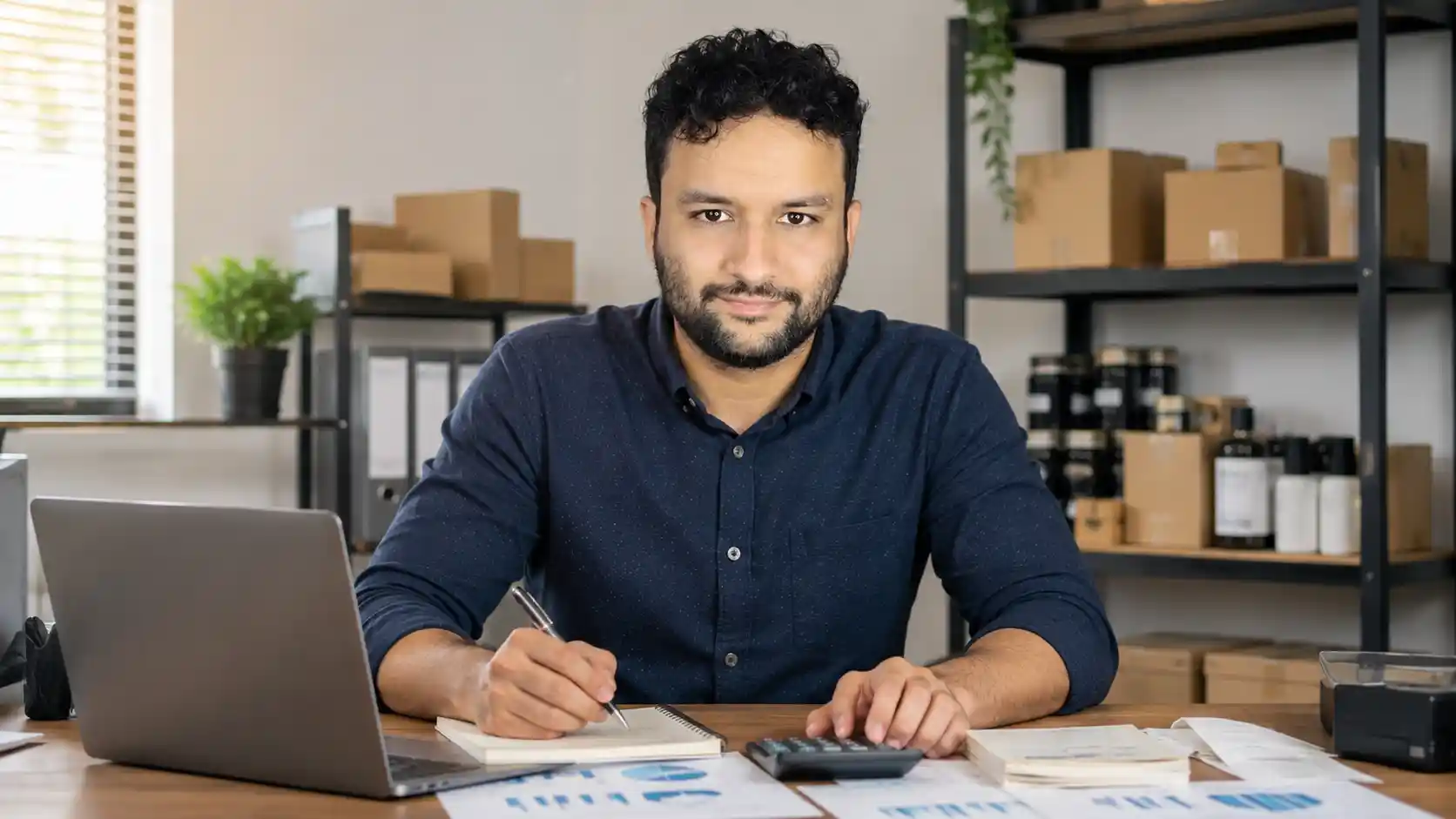 Empreendedor organizando o planejamento financeiro e o fluxo de caixa do negócio