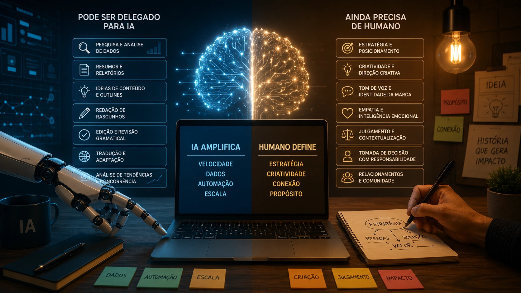 LLMs no marketing apoiando criação de conteúdo com revisão humana