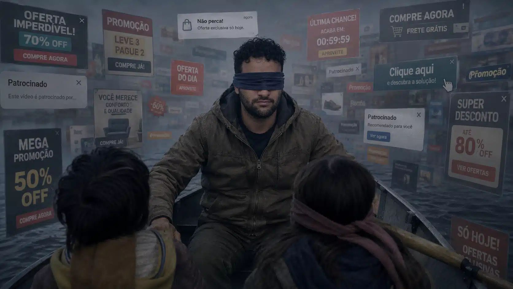 Banner blindness mostrando anúncios ignorados em meio ao conteúdo digital